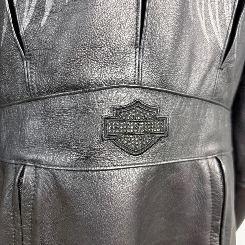 Harley-Davidson Womens Black Leather Studded Wing‎ Motorcycle Jacket Black L